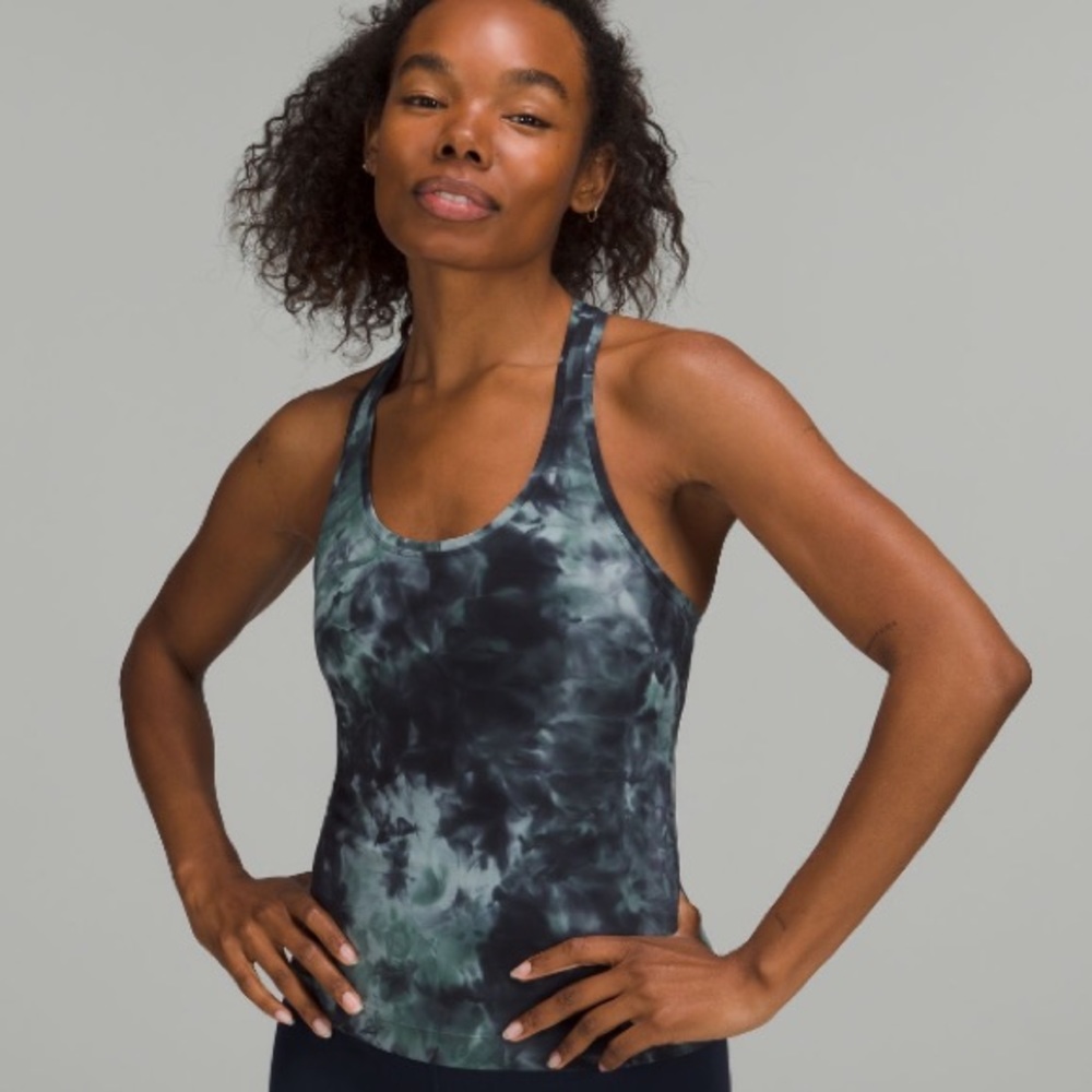 Lululemon Cool Racerback Short Tank Top Nulu - Size 6 Tie Dye Teal Graphite Grey